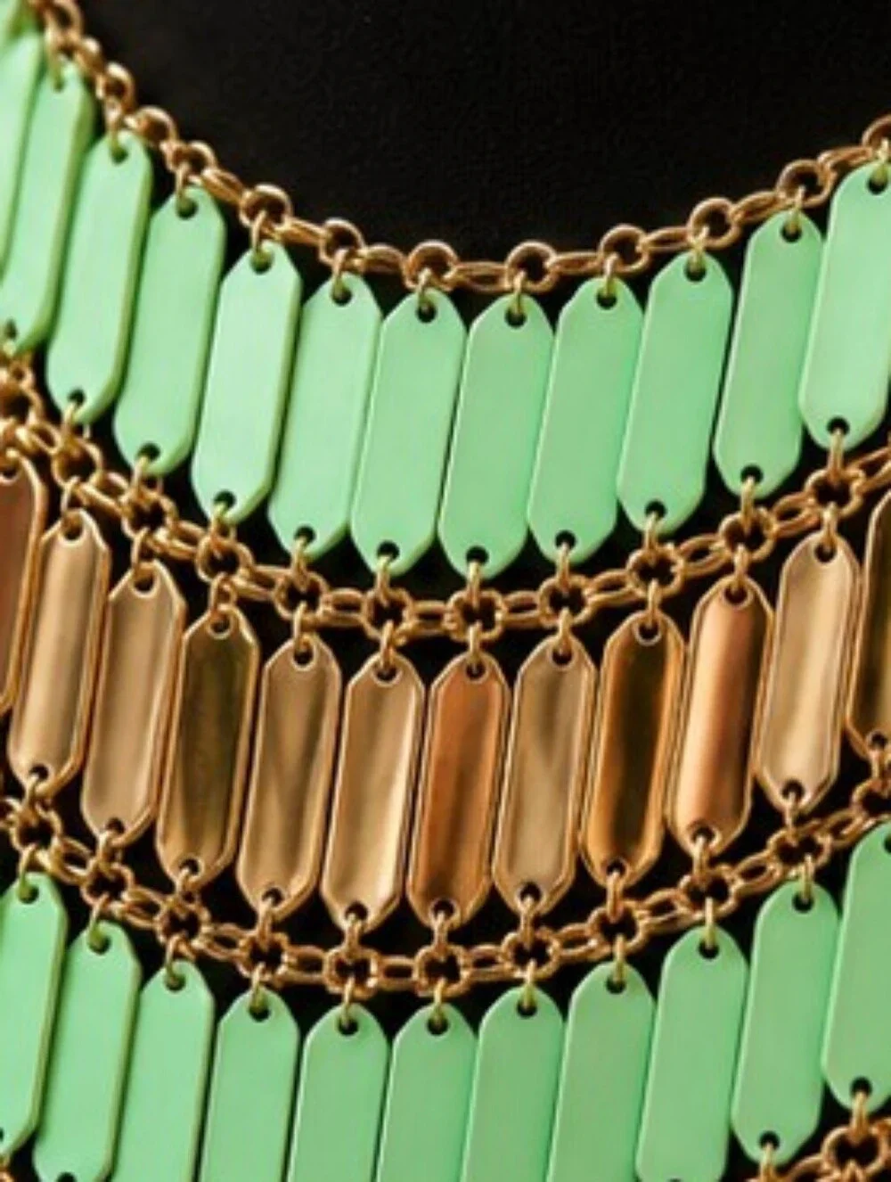 Natasha NWT Vintage Gold Tone Mint Green Fringe Statement Bib Necklace 18
